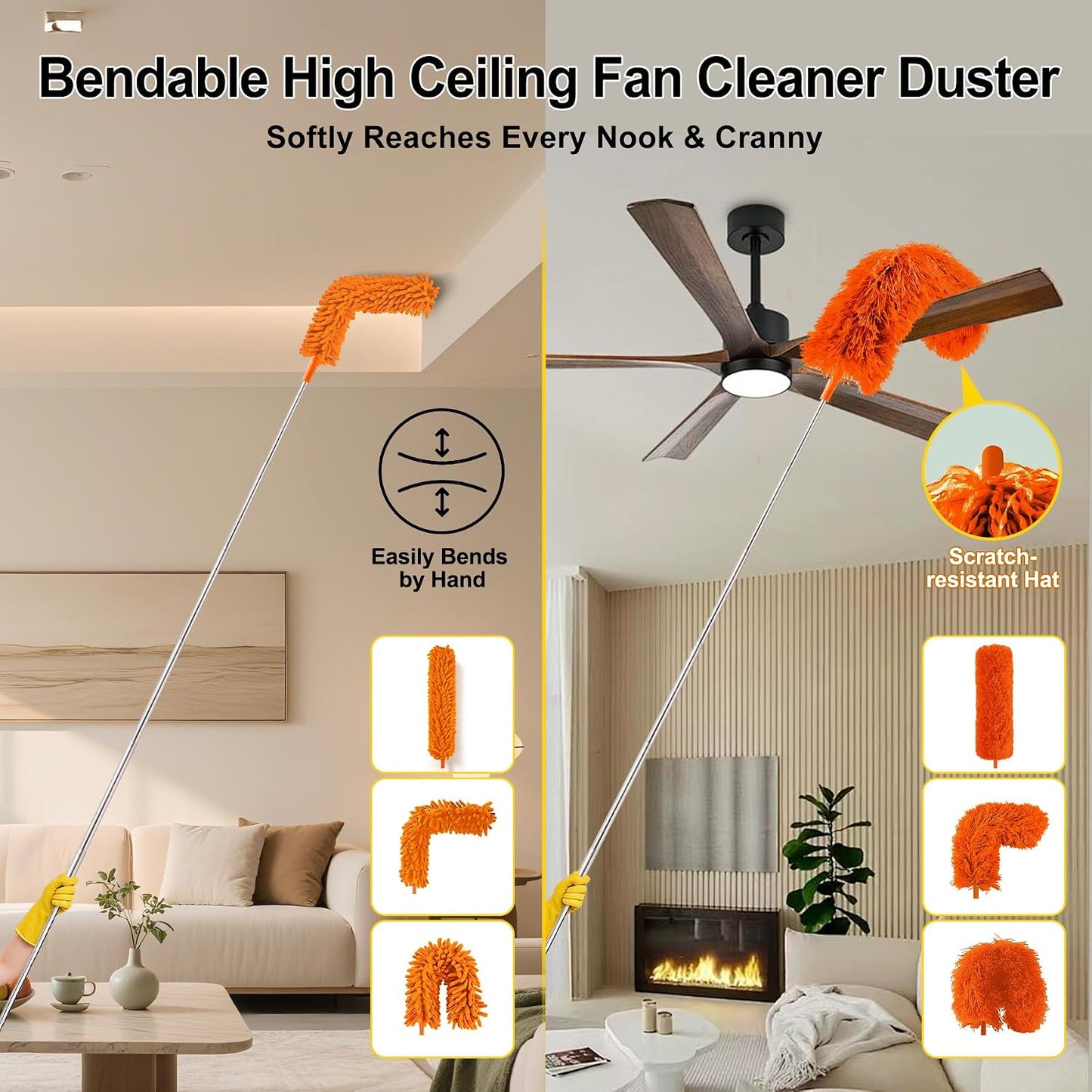 Tiumso Microfiber Feather Duster 5-in-1 Kit, Dusters for Cleaning, Duster with Extension Pole 100 Inches, Cobweb Duster, Microfiber Dusters for High Ceilings and Fans, Blinds, Cars and Furniture