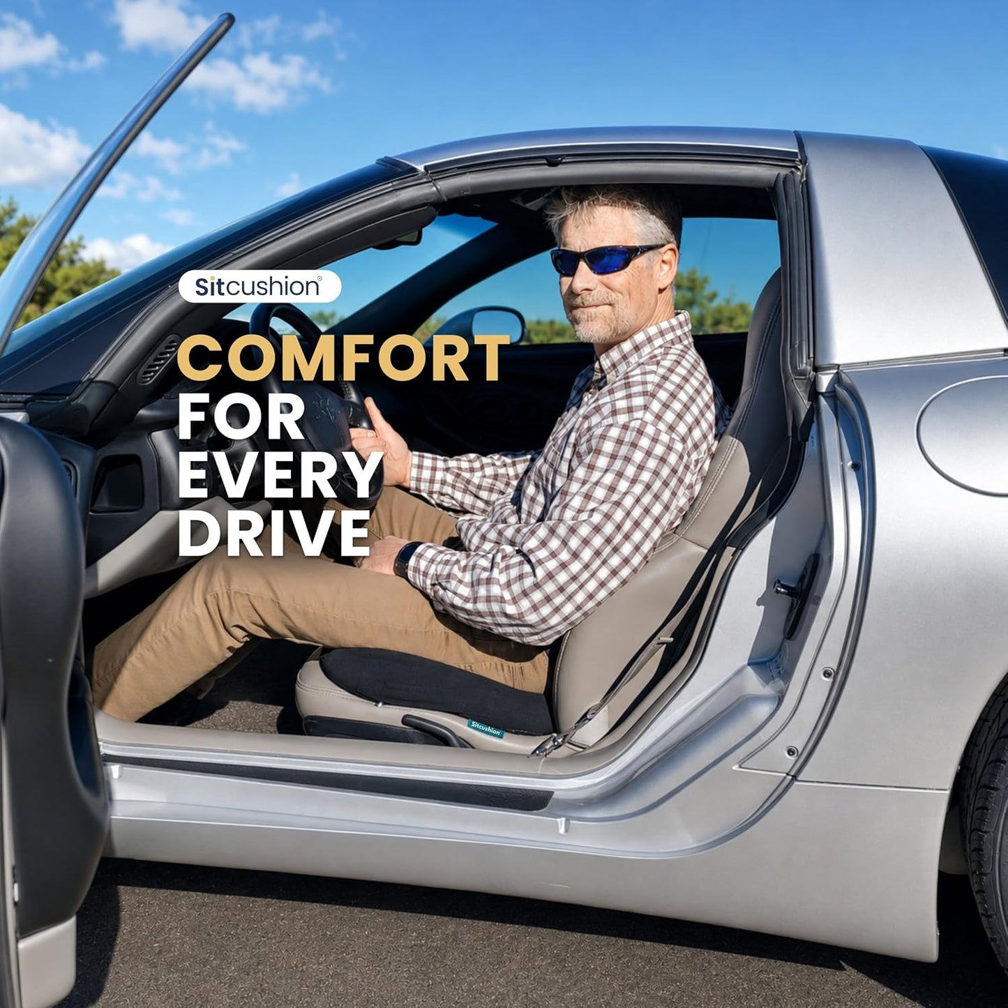 Car Seat Cushion for Driving, Sciatica Pain Relief Car Pillow and Seat Pad | Extra Large Driver Seat Cushion Offers Broad Car-Seat Coverage to Ease Hip and Tailbone Pressure During Long Drives (Black)