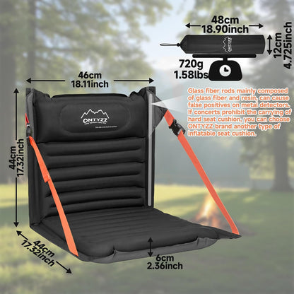 Stadium Seats with Back Support Inflatable Portable Folding Seat | Waterproof Cushion with Backrest for Sports Events Stadium and Camping, Black Heated Version