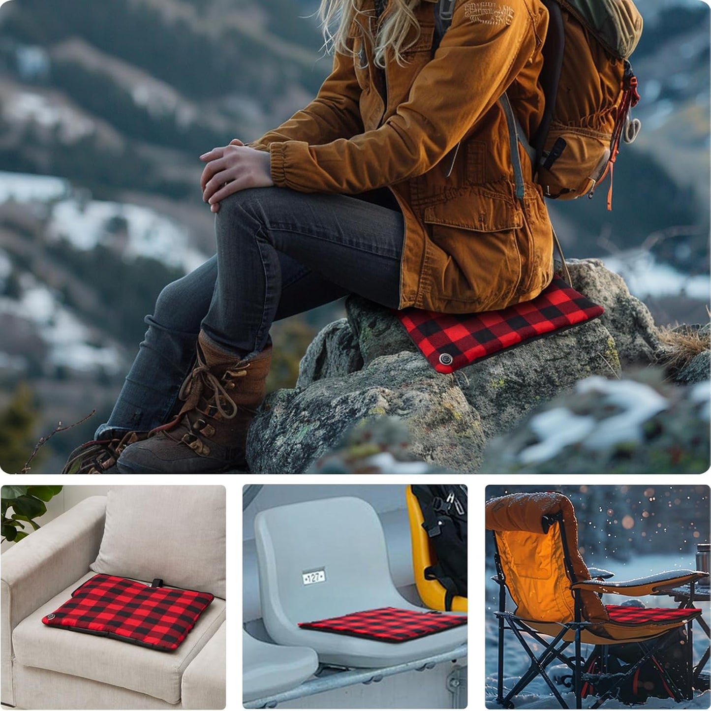 24x20Inch Stadium Seat Heating Pad, Battery Heated Outdoor Chair Cushion for Camping,Stadium,Office or Home, (Battery NOT Included).