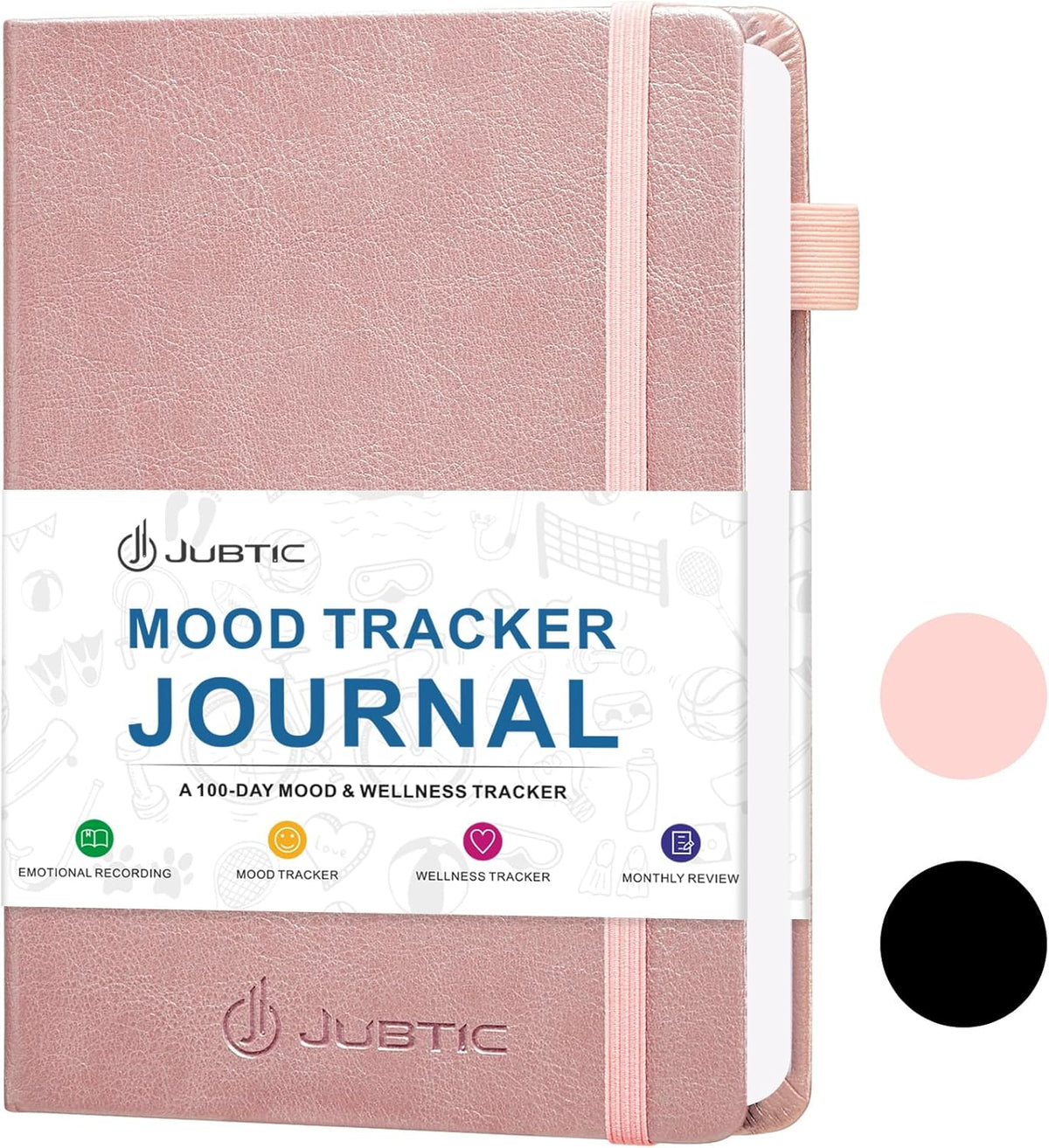 JUBTIC Mood Tracker Journal, 100-Day Mental Health Journal, Rose Gold