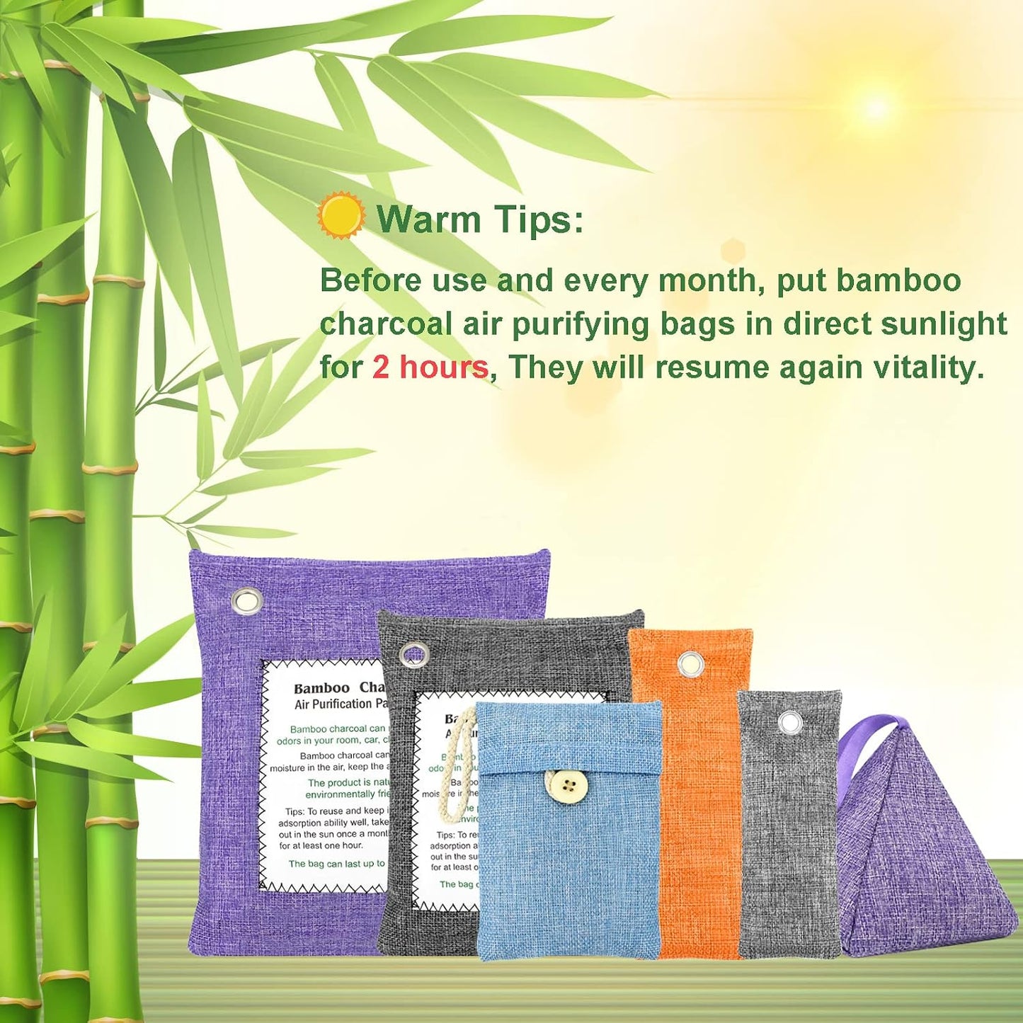 Charcoal Bags Odor Absorber (3x200g) Activated Bamboo Charcoal Air Purifying Bags Charcoal Odor Eliminating Bags for Home & Car Shoes, Closet, Pet -3 PACK