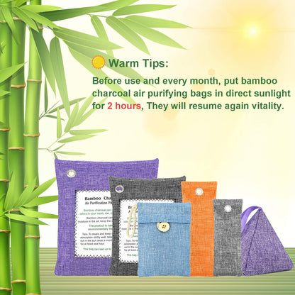 Charcoal Bags Odor Absorber (3x200g) Activated Bamboo Charcoal Air Purifying Bags Charcoal Odor Eliminating Bags for Home & Car Shoes, Closet, Pet -3 PACK