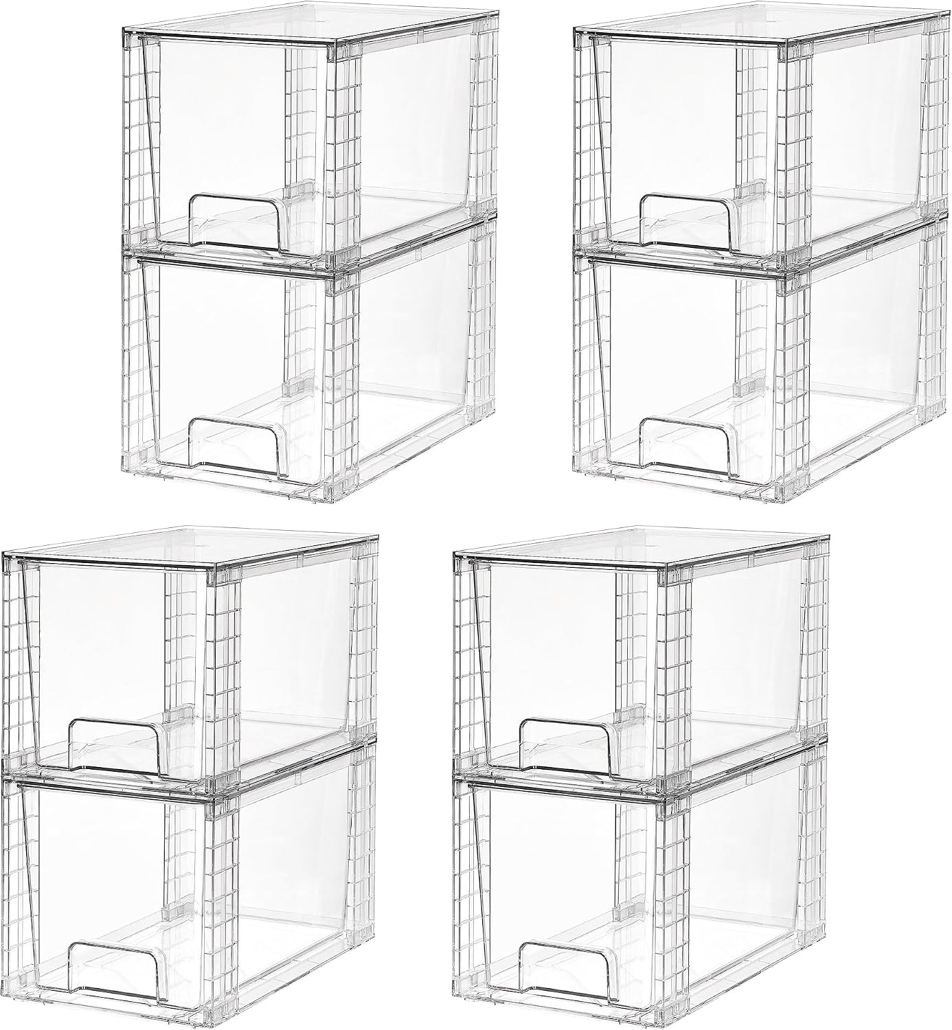 Vtopmart 4 Pack Large Stackable Storage Drawers, Clear | Easily Assemble Bathroom Closet Undersink Organizers and Storage Kitchen Cabinets,Pantry,Makeup,Medicine Organization