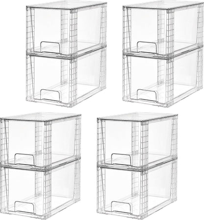 Vtopmart 4 Pack Large Stackable Storage Drawers, Clear | Easily Assemble Bathroom Closet Undersink Organizers and Storage Kitchen Cabinets,Pantry,Makeup,Medicine Organization