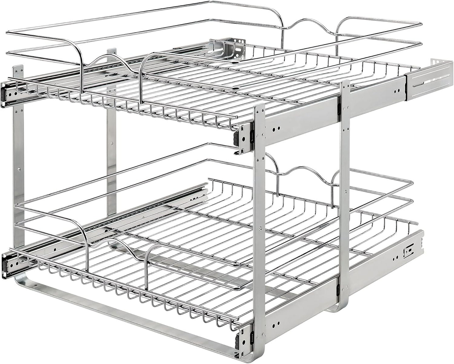 Rev-A-Shelf Pullout Organizer for Cabinets, Min Opening Width of 18" | STwo-Tier Steel Shelf for Kitchen or Vanity Cabinet Organization, Heavy Gauge Wire Slide Out Storage Basket, 5WB2-1822CR-1