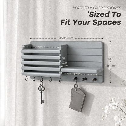 Rebee Vision Key Holder Wall Mount with Mail Slot for Entryway, Retro Brown | Pine Wood, Key Holder for Wall, 8 Hooks for Dog Leashes, Floating Shelf, Mail Sorter, New Home Essentials, Entryway Storage