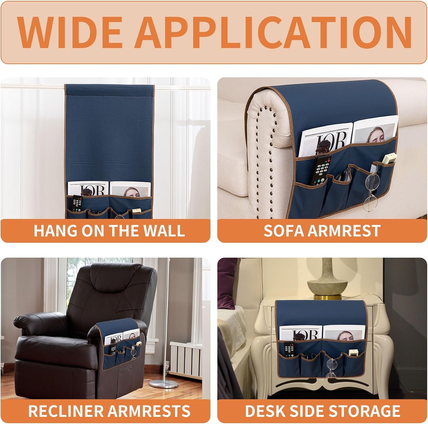 HAOMAIJIA Sofa Armrest Organizer, Remote Control Holder for Recliner Couch | Anti Slip Arm Chair Bedside Caddy Storage Organizer With 6 Pockets For Cell Phone Tv Remote Control Magazines (brown)