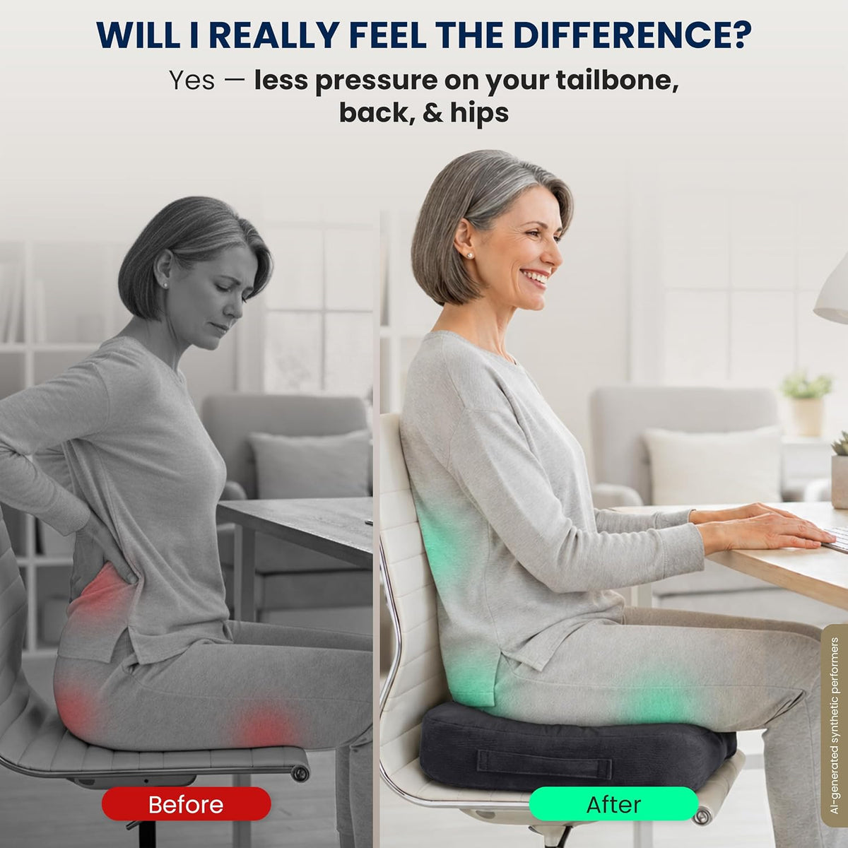5 STARS UNITED Seat Cushion - Memory Foam Chair Cushion for Tailbone Pain Relief - Ergonomic Support for Coccyx, Sciatica & Butt - Office, Desk & Gaming Chair, Car Seat, Wheelchair, Airplane, Black