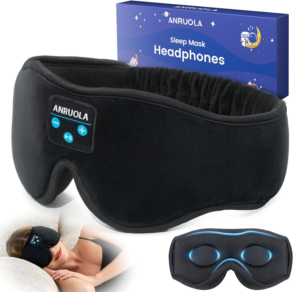 Bluetooth Sleep Mask with Wireless Headphones – Soft 3D Contoured Eye Mask for Men & Women, Comfortable for Side Sleepers, Travel, and Relaxation