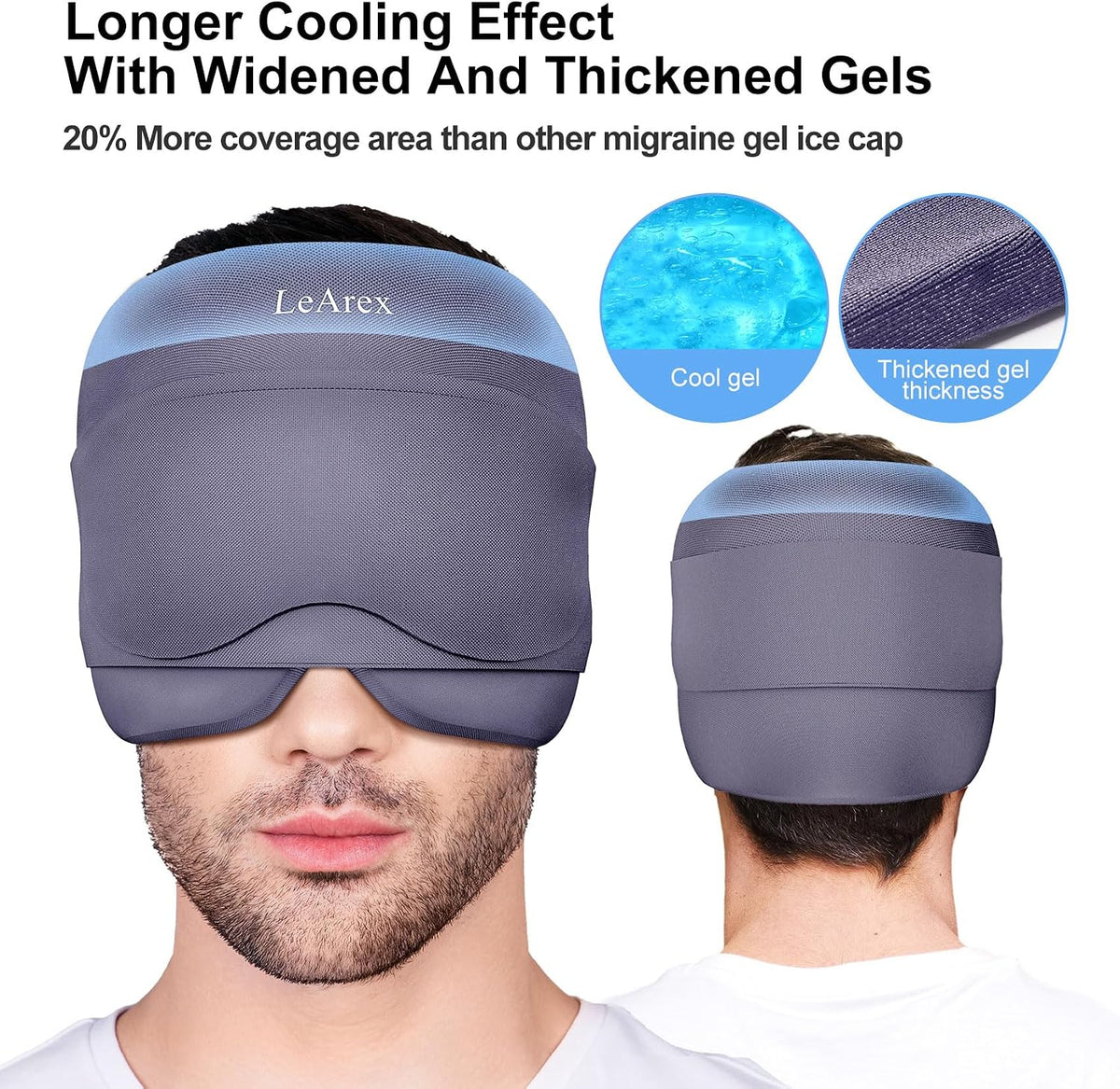 2 in 1 Migraine Relief Cap with Gel Eye Mask, Headache Relief Cap Ice Head Wrap Hot and Cold Therapy Hat Gift for Women for Headache Puffy Eyes Sinus and Tension Stress Relief (Light Purple)