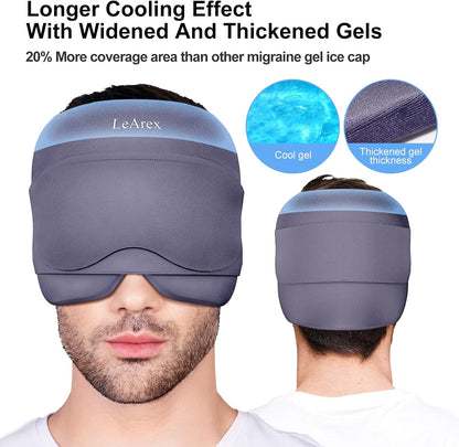 2 in 1 Migraine Relief Cap with Gel Eye Mask, Headache Relief Cap Ice Head Wrap Hot and Cold Therapy Hat Gift for Women for Headache Puffy Eyes Sinus and Tension Stress Relief (Light Purple)
