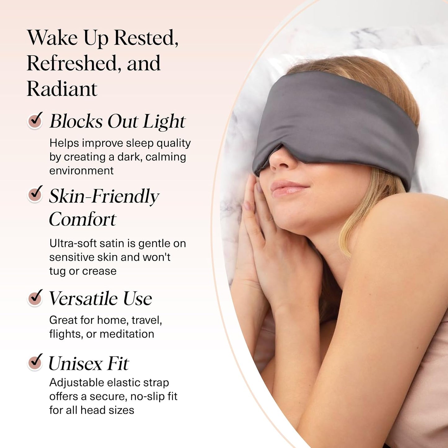 Kitsch Contour Satin Sleep Mask | Eye Masks for Sleep - Blush | Softer Than Silk Sleep Mask, Blindfold Sleep Masks for Women & Men, No Eye Pressure, Lightweight Eye Mask, Travel Essentials