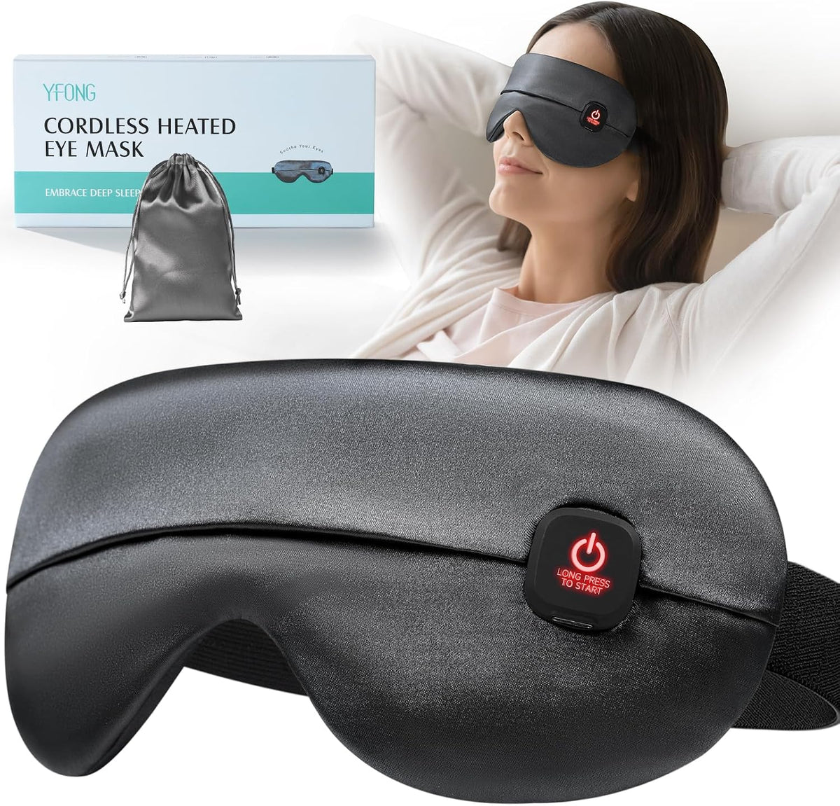 YFONG Cordless Heated Eye Mask for Dry Eyes, Warm Eye Compress, Black