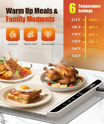 Warming Mat for Food, 26x15 Inch, Off White, Fast Heat, Child Lock