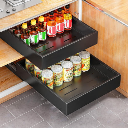 Pull out Cabinet Organizer, 21"Deep, Heavy Duty Full-Extension Slide out Drawers for Kitchen Cabinets with Nano Adhesive, Roll Out Shelf Sliding Cabinet for Pots, Bathroom, Pantry, Under Sink, White