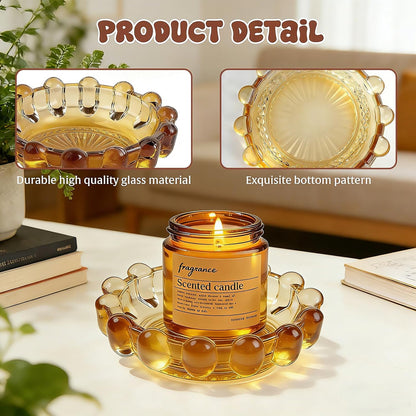 Bubble Glass Candle Dish Chic Large Clear Candle Holder Tray for Home Decor Modern Decorative Plate for Tea Lights Pillar Candles