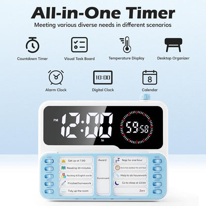 Visual Timer for Kids/Adults, ADHD Tools for Kids with Visual Schedule, 6-in-1 Time Timer with Alarm/Countdown/Digital Clock/Chore Chart, Smart Autism/ADHD Task Timer for Home Classroom - Pink