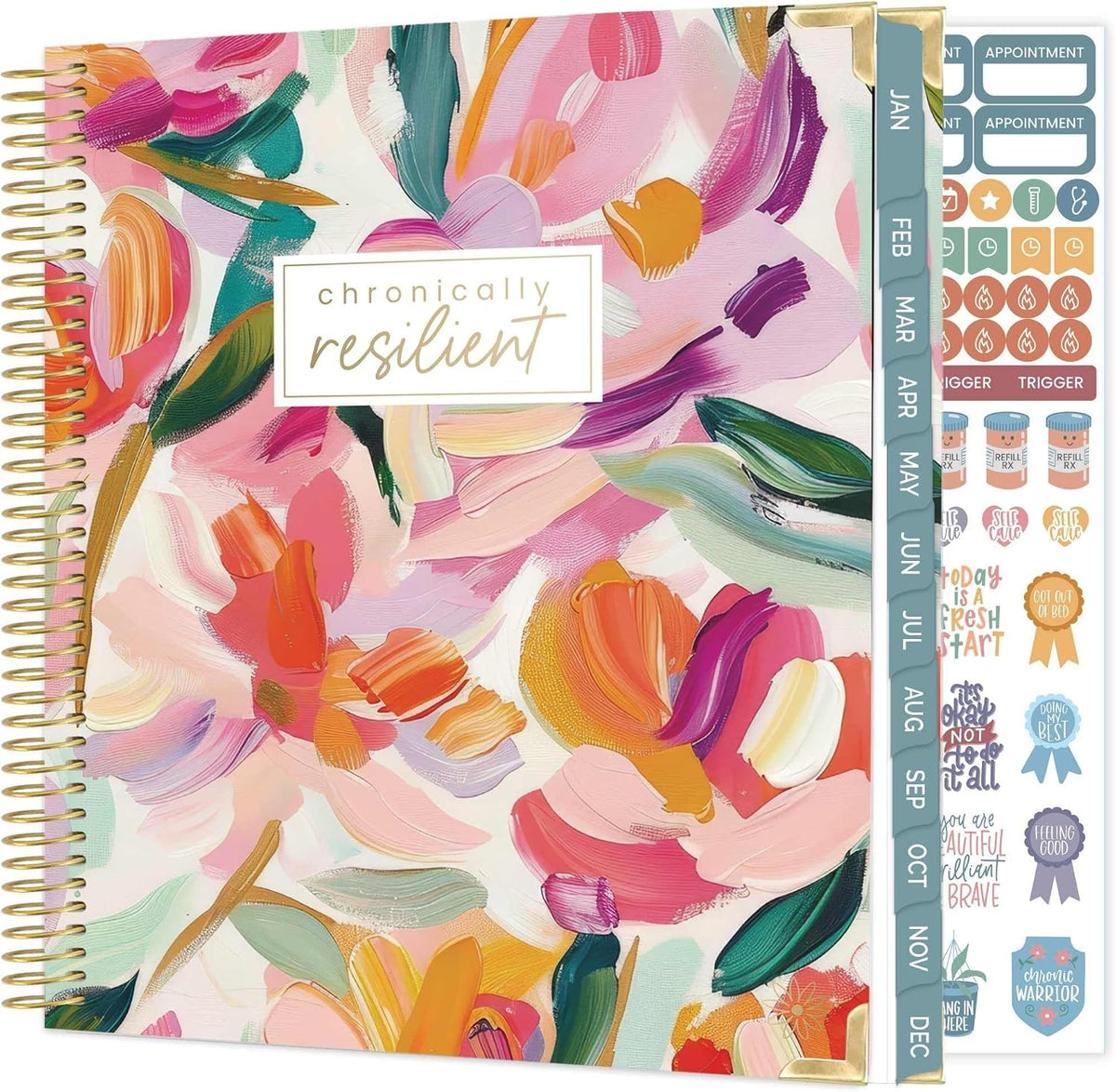 bloom daily planners Undated Chronic Illness Planner & Medical Journal - 12 Month Pain & Symptom Tracker, Mood & Medication Log, Appointment Organizer (7” x 9”) - Chronically Resilient