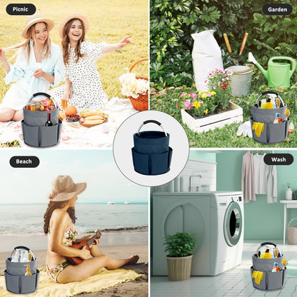 17L Cleaning Caddy with Handle, Cleaning Supplies Organizer, Foldable Storage Basket, Cleaning Supply Caddy, Portable Multi Cleaning Bucket Bag for Home, Garden (Blue)