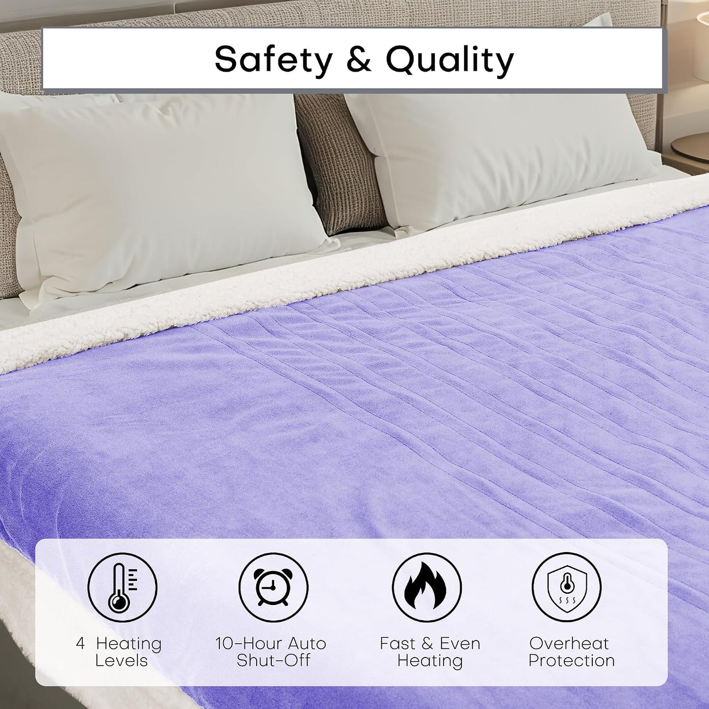 Electric Heated Blanket Full Size 72"x84" – Light Gray | ETL for Safe Overnight, 4 Heat Settings & 10H Auto Off, Dual-Sided Microplush Sherpa for Home Night, Machine washable