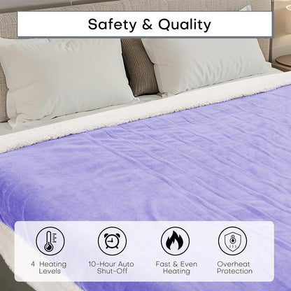 Electric Heated Blanket Full Size 72"x84" – Light Gray | ETL for Safe Overnight, 4 Heat Settings & 10H Auto Off, Dual-Sided Microplush Sherpa for Home Night, Machine washable