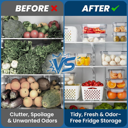 3 Pack Fruit Storage Containers for Fridge with Lids Organizers Basket Refrigerator Colander Kitchen Strainers and Colanders Vegetable Produce Food Glass Washer Airtight Lettuce Keeper Salad