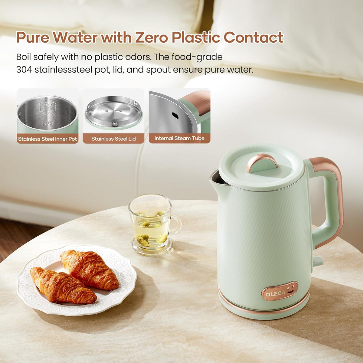 OLEGA Electric Tea Kettle: 1200W Fast Boil Electric Water Kettles 1.5L