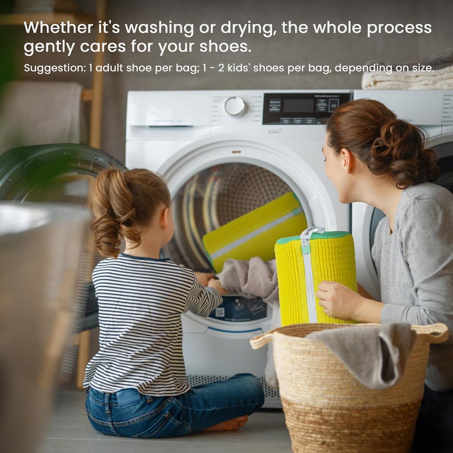 1 Pcs Shoe Washing Machine Bag, White | Extra Long and Thick Microfibre Fluff, Reusable for Washer & Dryer, All-Around Cleaning for All Shoe Types