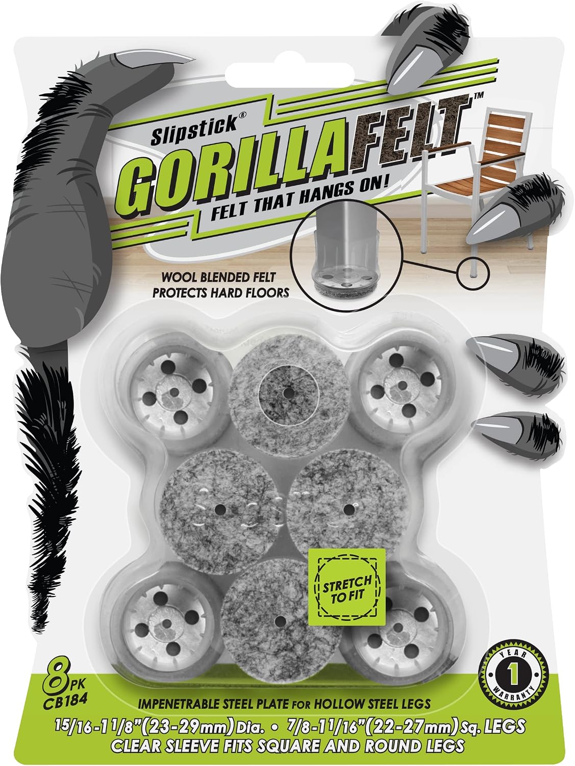 Slipstick Gorilla Felt Furniture Pads (189 Piece Variety Pack) Premium Furniture Pads & Chair Leg Floor Protectors for Hardwood Floors & Hard Surfaces