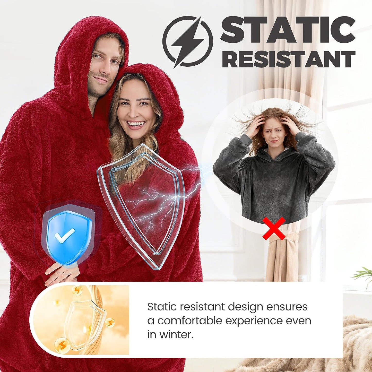PJGGZ Wearable Blanket Hoodie for Women Men, Fleece Warm Comfy Hooded Sweatshirt with Pockets & Sleeves Cozy Gift for Adult