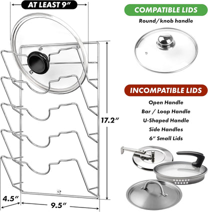 Simple Houseware Wall Door Mounted Pot Lid Rack Organizer, Chrome Finish | 9.5" W x 4.5" D x 17.2" H Shelf