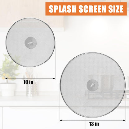 3-Pack Splatter Screens for Frying Pan - 10", 11.5", 13" Stainless Steel Grease Splatter Guard with Foldable Knob, Ultra-Fine Mesh, Rust-Free - No Oil Mess, No Burns, Ultra Fine Mesh