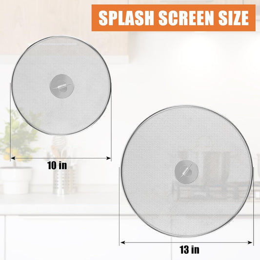 3-Pack Splatter Screens for Frying Pan - 10", 11.5", 13" Stainless Steel Grease Splatter Guard with Foldable Knob, Ultra-Fine Mesh, Rust-Free - No Oil Mess, No Burns, Ultra Fine Mesh