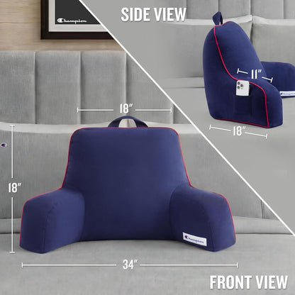 Champion Faux Wool Bedrest Pillow, 100% Polyester Cover and Fill, Spot Clean Only, Navy Blue, 29" x 24.5" x 10.5"