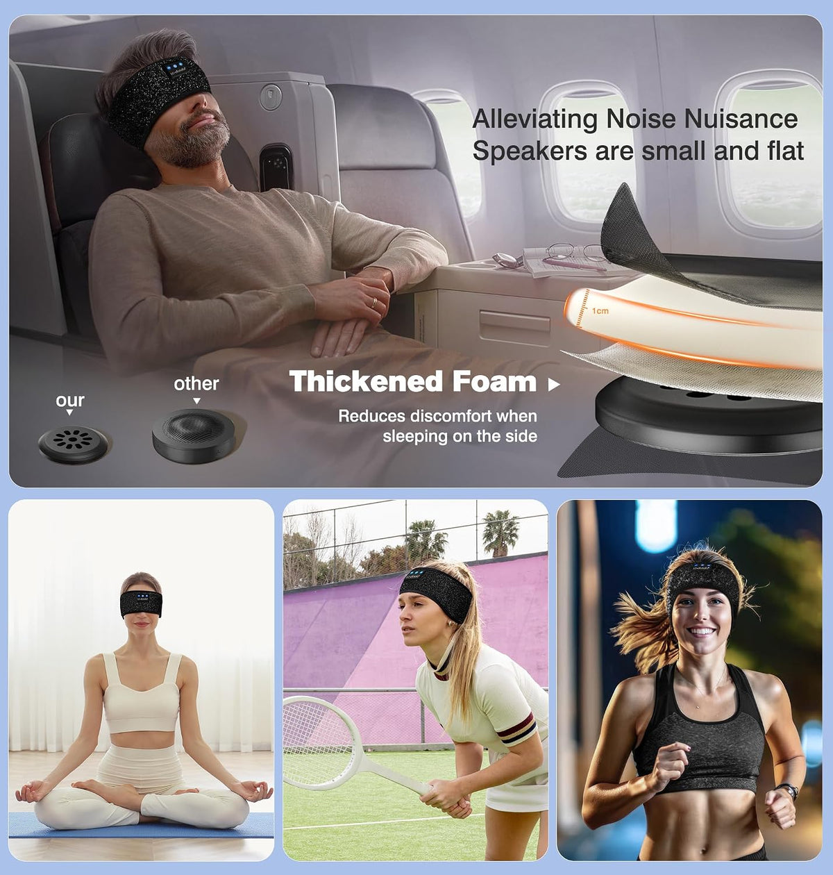 LC-dolida Sleep Headphones Bluetooth 5.4, Headband Headphones Earphones Wireless, Sleep Mask for Gifts,Workout,Jogging,Yoga(Purple)