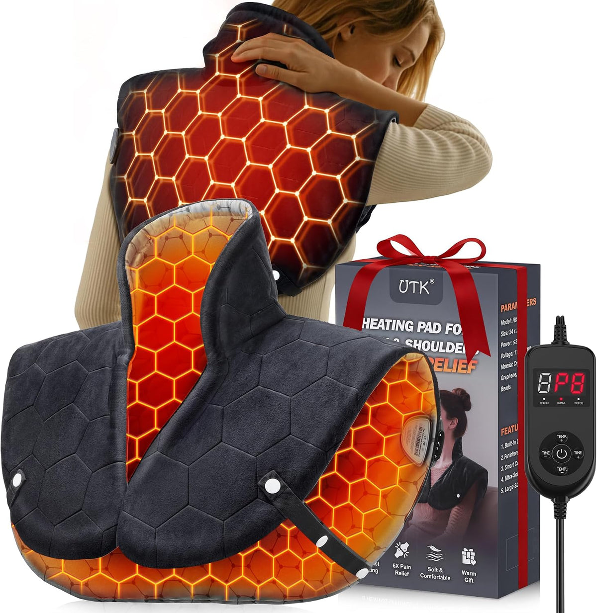 30s Fast Heating Pad for Neck Shoulders and Back, 6X Deeper Pain Relief