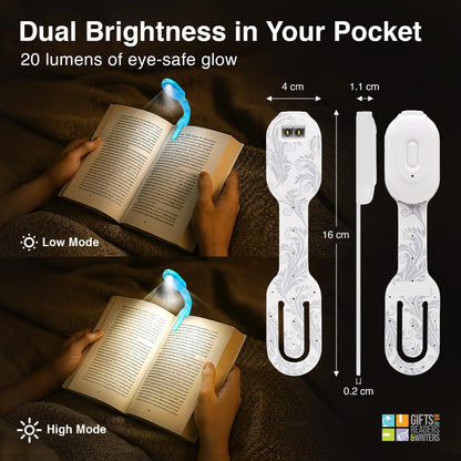 Gifts for Readers & Writers Rechargeable Book Light for Kids, Clip On Reading Light for Bed, 2in1 Flexilight Pals & Bookmark, 12 Hours of Light Once Charged, Includes USB Cable & 2 LED Lights, Dog