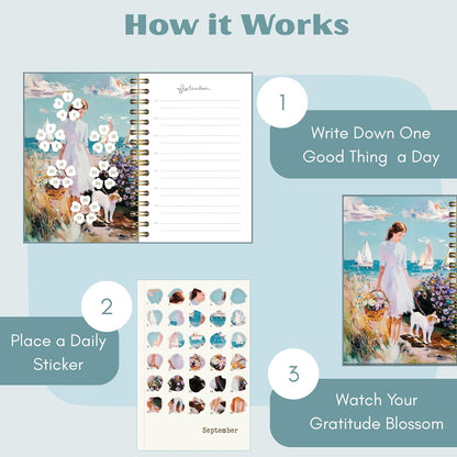 One Minute Gratitude Journal - One Line a Day - Daily Gratitude Sticker Journal for Happiness, Mindfulness, Positivity and Reflection - Hardcover Spiral Bound Yearly Diary for Personal Growth