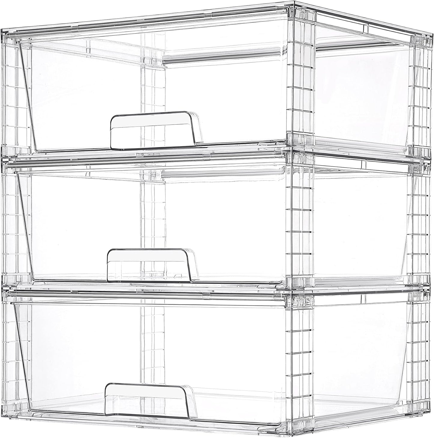 Vtopmart 2 Pack Large Clear Stackable Storage Drawers for Closet, Pantry | Easily Assemble Bathroom Undersink Organizers,Plastic Storage Bins for Cabinet,Kitchen Pantry Organization