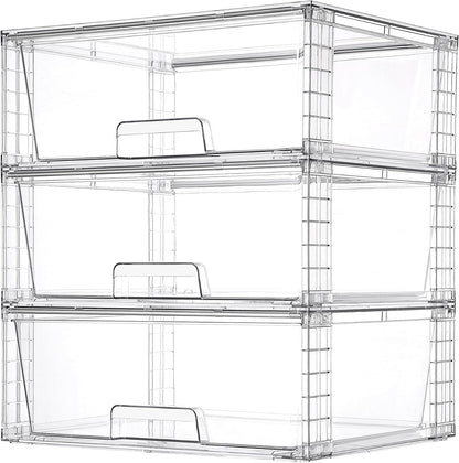 Vtopmart 2 Pack Large Clear Stackable Storage Drawers for Closet, Pantry | Easily Assemble Bathroom Undersink Organizers,Plastic Storage Bins for Cabinet,Kitchen Pantry Organization