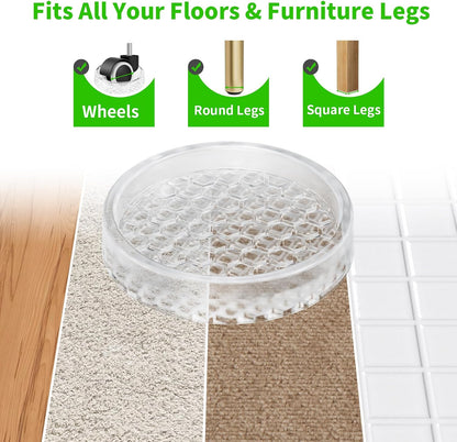 2" Square 12PCS Clear Non Slip Furniture Pads for Hardwood Floors Protector | Rubber Furniture Caster Cups, Chair Coasters for Carpet with Grip, Carpet Protector for Furniture Legs - Protect Any Flooring