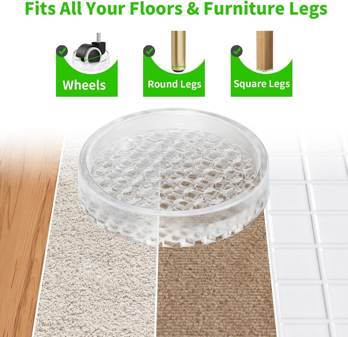 Non Slip Furniture Pads for Hardwood Floors - 12PCS 2" Caster Cups, Round | Furniture Stoppers to Prevent Sliding, Anti Slip Furniture Coasters Cup, Floor Protectors for Furniture Bed Couch Chair,Black