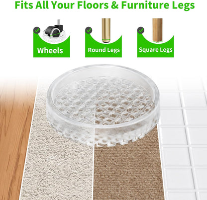 Non Slip Furniture Pads for Hardwood Floors - 12PCS 2" Caster Cups, Round | Furniture Stoppers to Prevent Sliding, Anti Slip Furniture Coasters Cup, Floor Protectors for Furniture Bed Couch Chair,Black