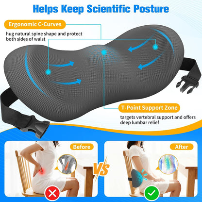 SweetSlubr Lumbar Support Pillow for Office Chair, Back Support, Black