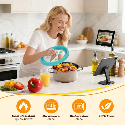 Microwave Splatter Cover, Vented Silicone & Glass Anti-Splatter Lid with Handle, Collapsible Food Plate Cover Fits 6–11 Inch Plates and Bowls (Black, 10.8inch)
