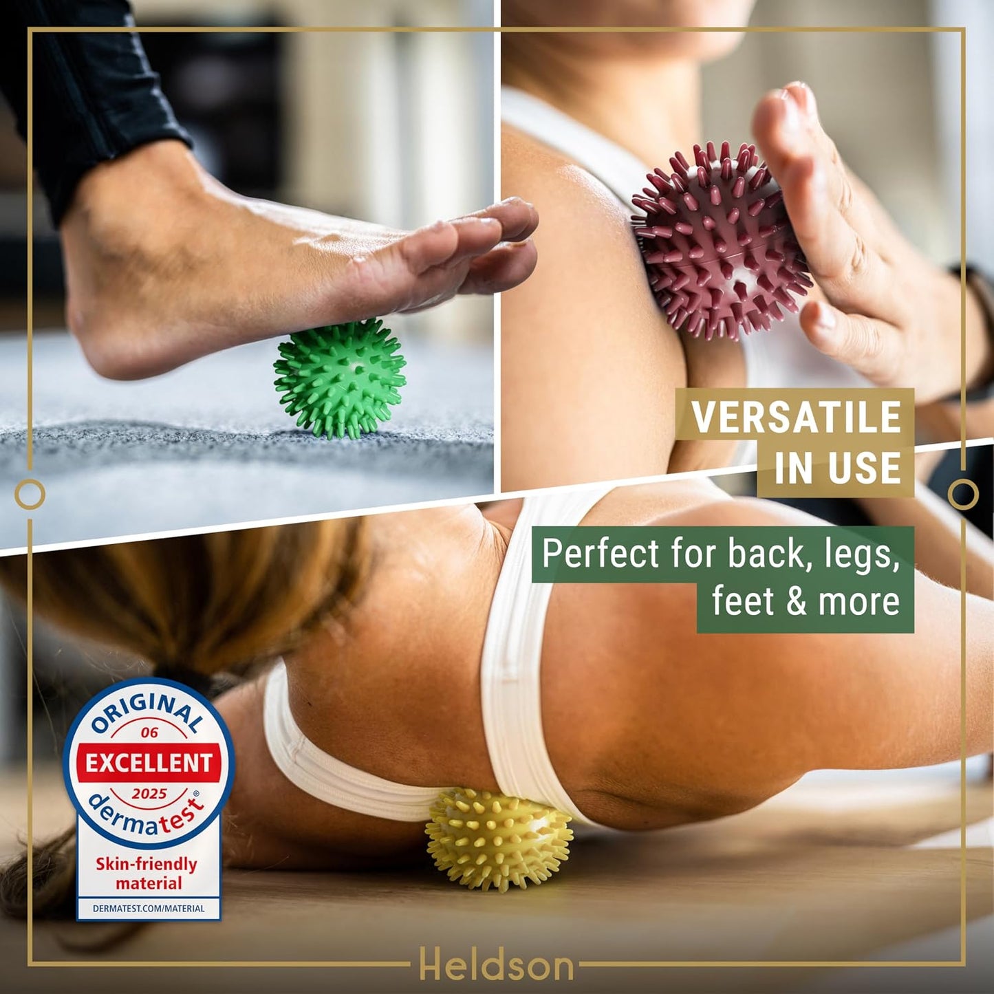 Spiky Massage Ball Set 3 Pcs – Foot Massage Balls Soft to Hard | Dermatest "excellent", 3 firmness levels from soft to hard, trigger point balls for feet, back & neck, incl. reflex charts