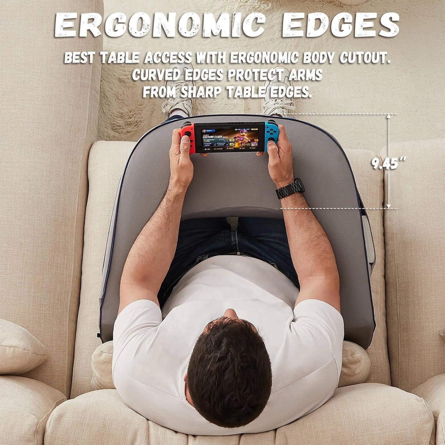 cooloo8 Reading Pillow with Armrests – Extra Large Memory Foam Gaming Pillow for Adult, Lap Desk for Laptop, Arm Rest for Working, Crocheting, Playing Game or Siting in Bed, Floor, Sofa, (Grey)
