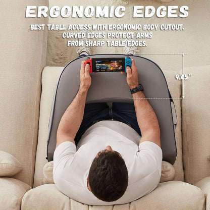 cooloo8 Reading Pillow with Armrests – Extra Large Memory Foam Gaming Pillow for Adult, Lap Desk for Laptop, Arm Rest for Working, Crocheting, Playing Game or Siting in Bed, Floor, Sofa, (Grey)