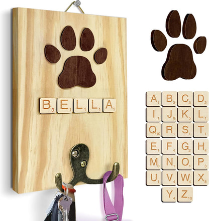 Dog Leash Holder Wall Mount, Pet Harness Hanger with Scrabble Letters, Dog Collar Organizer for Entryway, Memorial Cat Leash Holder for Wall, Pet Loss Gifts, Keepsake, Home Decor PF212-NAT